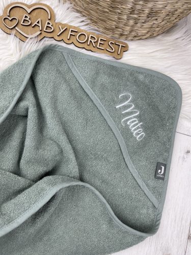 Jollein névre szóló hímzett kapucnis babatörölköző-Zöld