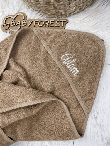 Jollein névre szóló hímzett kapucnis babatörölköző-Biscuit