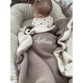 Névre szóló kötött babatakaró-Mintás TEDDY