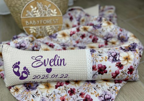 Egyedi születési emlékpárna valós méretekkel+hímzett takaró-AJÁNDÉK RÁGÓKA